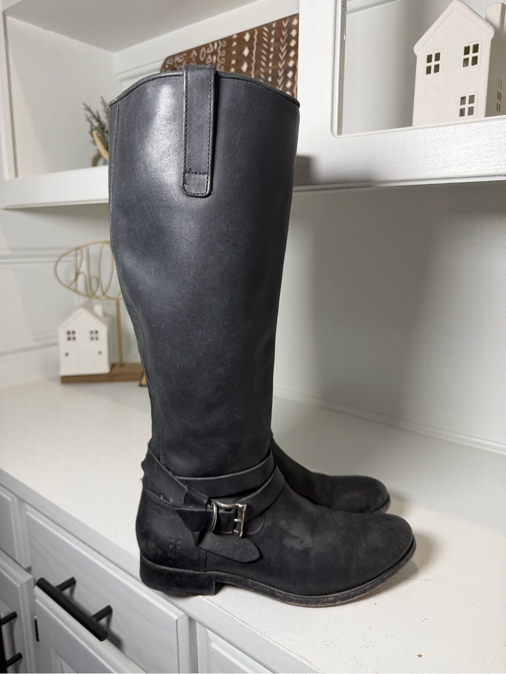 Frye Women’s 8B Black Leather Harness Riding Equestrian Boots Tall Knee High - Picture 6 of 13